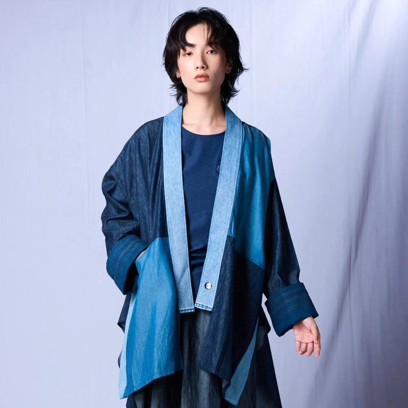 Storywear - 日式立體剪裁外罩 - 拼接 Denim Japanese Kimono with Patchwork