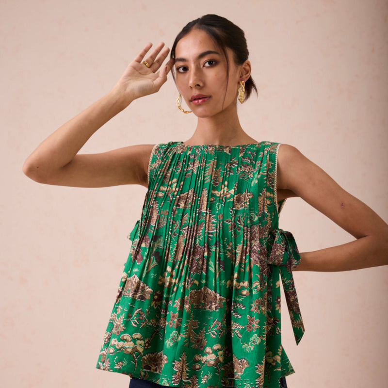 SUI - Emerald Pine Pleated Lyocell Blouse